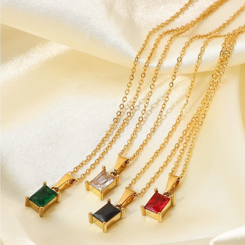 Anuli | Stainless Steel Cubic Zirconia Rectangle Necklace